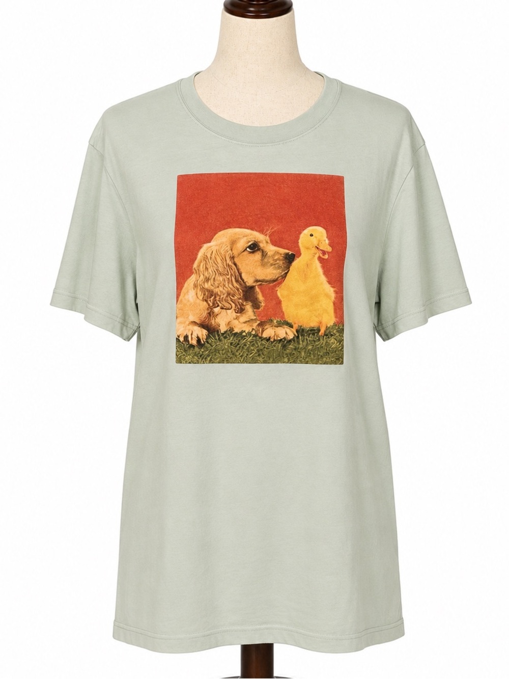 Sandro luxury Dog & Duck Graphic Tee - Light green. -L